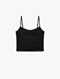 Skinny Fit İnce Askılı Crop Pijama Üstü