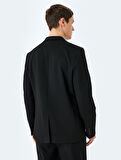 Slim Fit Viskon Karışımlı Cepli Pike Kumaş Mono Yaka Düğmeli Blazer Ceket
