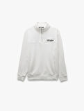 İşlemeli Şardonlu Cep Detaylı Yarım Fermuarlı Sweatshirt