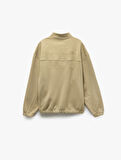 İşlemeli Cep Detaylı Şardonlu Yarım Fermuarlı Oversize Sweatshirt