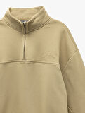 İşlemeli Cep Detaylı Şardonlu Yarım Fermuarlı Oversize Sweatshirt