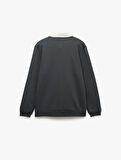 Uzun Kollu Pamuk Karışımlı Renk Kontrastlı Polo Yaka Sweatshirt