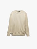 Bisiklet Yaka Dikiş Detaylı Şardonlu Pamuk Karışımlı Basic Sweatshirt