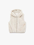 Kolsuz Kapüşonlu Fermuarlı Peluş Yelek
