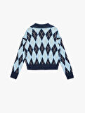 Uzun Kollu Baklava Desenli Polo Yaka Triko Oversize Kazak
