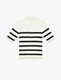 Düğmeli Kısa Kollu Çizgili Triko Polo Yaka Kazak