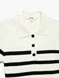 Düğmeli Kısa Kollu Çizgili Triko Polo Yaka Kazak