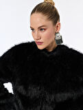 Suni Kürk Mont Crop Uzun Kollu Bisiklet Yaka
