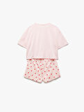 Pamuklu Bisiklet Yaka Kısa Kollu Kalpli Şort Pijama Takımı