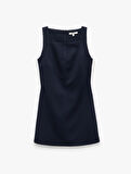 Viskon Slim Fit Kolsuz Kare Yaka Mini Elbise