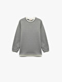 Şardonlu Bisiklet Yaka Çizgili Uzun Kollu Sweatshirt