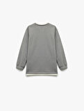 Şardonlu Bisiklet Yaka Çizgili Uzun Kollu Sweatshirt