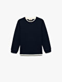 Şardonlu Bisiklet Yaka Çizgili Uzun Kollu Basic Okul Sweatshirt
