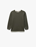 Şardonlu Bisiklet Yaka Çizgili Uzun Kollu Basic Sweatshirt