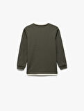 Şardonlu Bisiklet Yaka Çizgili Uzun Kollu Basic Sweatshirt