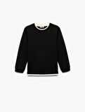 Şardonlu Bisiklet Yaka Çizgili Uzun Kollu Sweatshirt