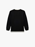 Şardonlu Bisiklet Yaka Çizgili Uzun Kollu Sweatshirt