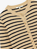 Uzun Kollu Bisiklet Yaka Çizgili Triko Hırka