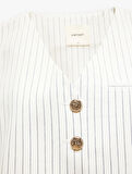 Pamuklu Düğmeli V Yaka Kolsuz Çizgili Crop Blazer Yelek