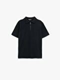 Viskon Regular Fit Polo Yaka Yarım Fermuarlı Kısa Kollu Triko Tişört