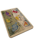 Dino Dünyası, Ahşap Çocuk Puzzle, Yapboz, Renkli Dinozor Yapboz, Ahşap Puzzle, 6 Parça