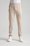 Bej - L Erkek Düz Paça Beli Bağcıklı Logo Detaylı Jogger Eşofman Altı