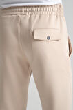 Bej - L Erkek Düz Paça Beli Bağcıklı Logo Detaylı Jogger Eşofman Altı