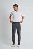 Antrasit - 3XL Antrasit Paça Lastikli Beli Bağcıklı Fermuarlı Cepli Standart Kalıp Erkek Eşofman Alt