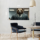 TAKIM ELBİSELİ KASLI AYI MUHAFIZ GÖREVİNDE 01 ÇERÇEVESİZ 50X30 CM PVC TABLO