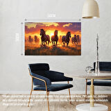 YABANİ ATLAR GÜN BATIMINDA ÇAYIRDA KOŞUYOR 06 ÇERÇEVESİZ 50X30 CM PVC TABLO