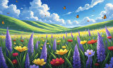 KELEBEKLER YABANİ ÇİÇEKLER İÇİNDE BAHAR HAVASI 07 ÇERÇEVESİZ 50X30 CM PVC TABLO