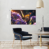 KELEBEK PARLAYAN GÜNEŞ IŞIĞI ALTINDA LAVANTA ÇİÇEĞİNİN ÜZERİNDE DİNLENİYOR 02 ÇERÇEVESİZ 50X30 CM PVC TABLO