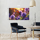 KELEBEK PARLAYAN GÜNEŞ IŞIĞI ALTINDA LAVANTA ÇİÇEĞİNİN ÜZERİNDE DİNLENİYOR 04 ÇERÇEVESİZ 50X30 CM PVC TABLO