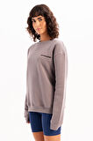 JUSTEVER Bisiklet Yaka Nakışlı Şardonlu İçi Polarlı Gri Kadın Sweatshirt - Rigil