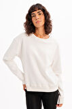 JUSTEVER Bisiklet Yaka Basic Kalıp Ekru Kadın Sweatshirt Eşofman Üstü - Aura