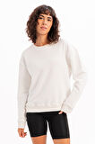 JUSTEVER Bisiklet Yaka Basic Kalıp Ekru Kadın Sweatshirt Eşofman Üstü - Aura