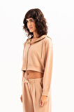 JUSTEVER Crop Kapüşonlu Fermuarlı Siyah Kadın Sweatshirt - Atria