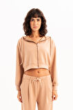 JUSTEVER Crop Kapüşonlu Fermuarlı Siyah Kadın Sweatshirt - Atria