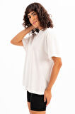 JUSTEVER 100% Pamuk Oversize Fit Bisiklet Yaka Siyah Kadın T-Shirt - Halo
