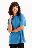 JUSTEVER 100% Pamuk Oversize Fit Bisiklet Yaka Siyah Kadın T-Shirt - Halo
