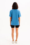 JUSTEVER 100% Pamuk Oversize Fit Bisiklet Yaka Siyah Kadın T-Shirt - Halo