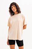 JUSTEVER 100% Pamuk Oversize Fit Bisiklet Yaka Siyah Kadın T-Shirt - Halo