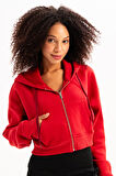 JUSTEVER Crop Kapüşonlu Fermuarlı Kanguru Cepli Şardonlu Hoodie Siyah Kadın Sweatshirt - Lumen