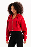 JUSTEVER Crop Kapüşonlu Fermuarlı Kanguru Cepli Şardonlu Hoodie Siyah Kadın Sweatshirt - Lumen