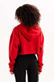 JUSTEVER Crop Kapüşonlu Fermuarlı Kanguru Cepli Şardonlu Hoodie Siyah Kadın Sweatshirt - Lumen