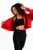 JUSTEVER Crop Kapüşonlu Fermuarlı Kanguru Cepli Şardonlu Hoodie Siyah Kadın Sweatshirt - Lumen