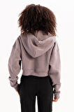 JUSTEVER Crop Kapüşonlu Fermuarlı Kanguru Cepli Şardonlu Hoodie Siyah Kadın Sweatshirt - Lumen