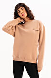 JUSTEVER Bisiklet Yaka Nakışlı Şardonlu İçi Polarlı Gri Kadın Sweatshirt - Rigil