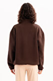 JUSTEVER Oversize Fit Dik Yaka Yarı Fermuarlı Şardonlu Siyah Kadın Sweatshirt - Cass