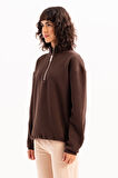 JUSTEVER Oversize Fit Dik Yaka Yarı Fermuarlı Şardonlu Siyah Kadın Sweatshirt - Cass